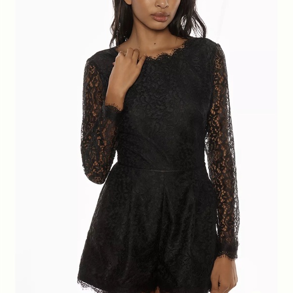 Black Lace Long Sleeve Romper - Picture 1 of 6